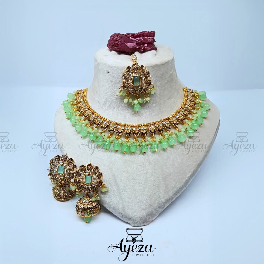 multi-green necklace set | Jewellery by ayeza